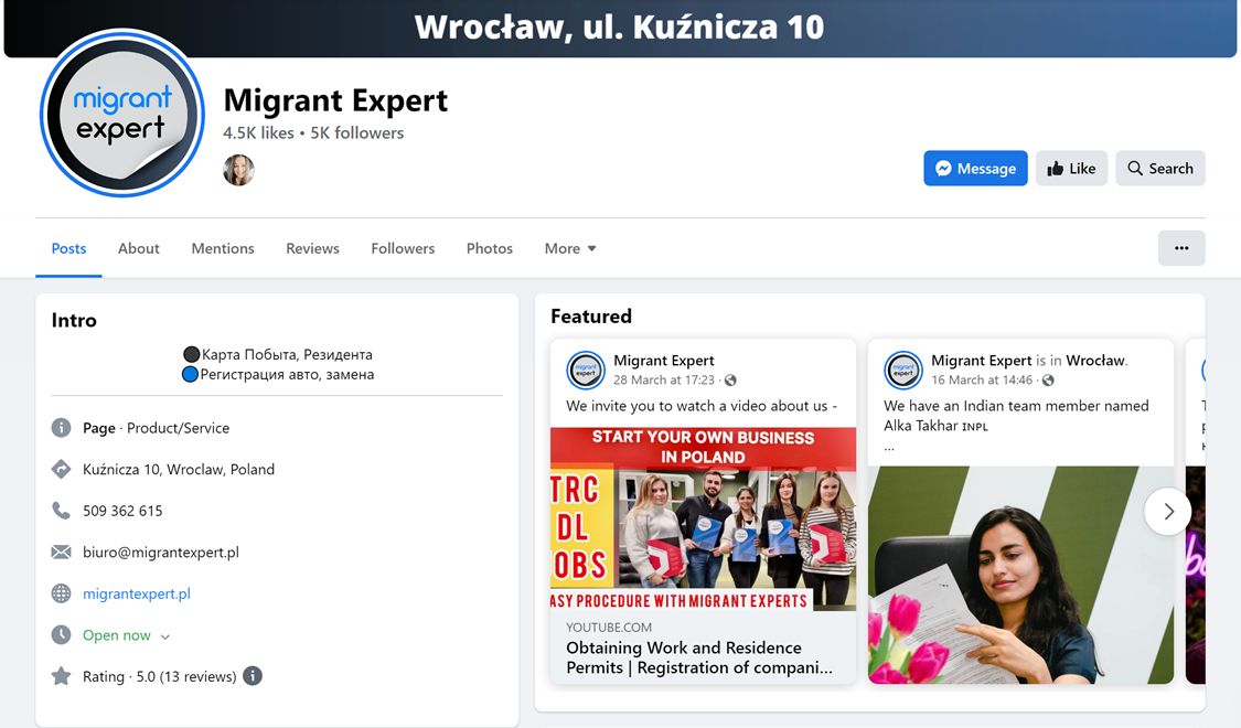 Search Advertising of Legalisation in Poland Facebook Page